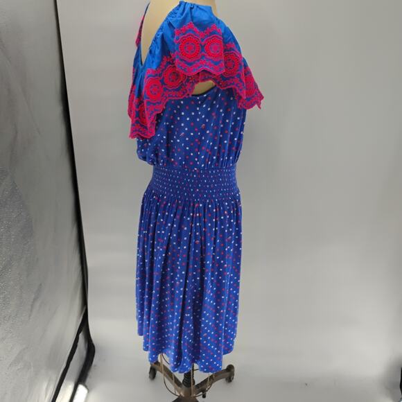 Lilly Pulitzer Kalama Dress Womens Xl Blue Pink Off The Shoulder Embroidered - Picture 6 of 13